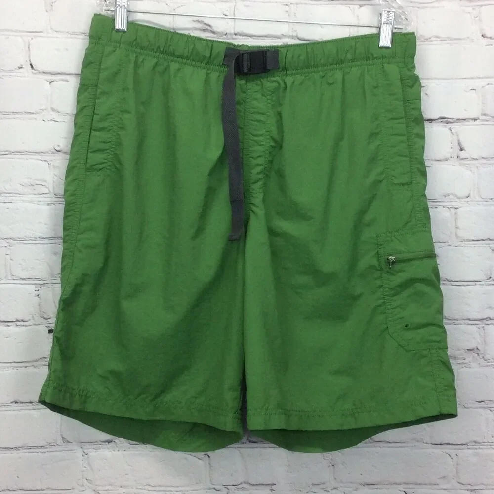 Columbia Swim Trunks Men's Size L Green Beach Cruise Lined Cargo Pockets Belted